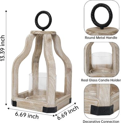 야외 Patio 장식 유리 촛불 홀더 인쇄와 함께 나무 촛불 랜턴 불타