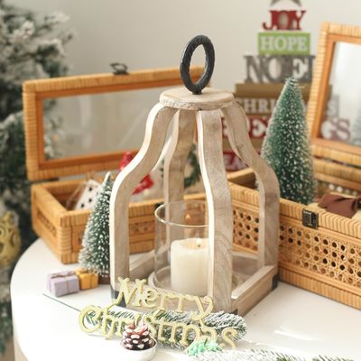 야외 Patio 장식 유리 촛불 홀더 인쇄와 함께 나무 촛불 랜턴 불타