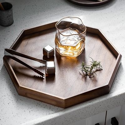 팔각형 둥근 모양 아카시아 호박 나무 서비스 트레이 30x20x3cm 화면 인쇄