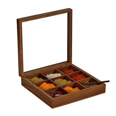 정사각형 나무 향신료 상자