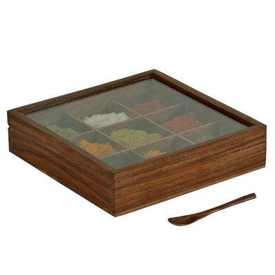 정사각형 나무 향신료 상자
