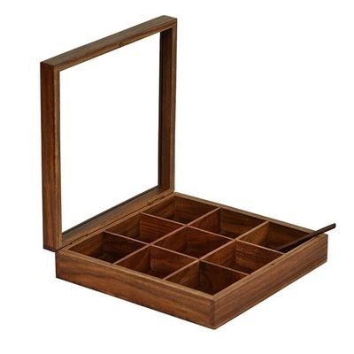 정사각형 나무 향신료 상자