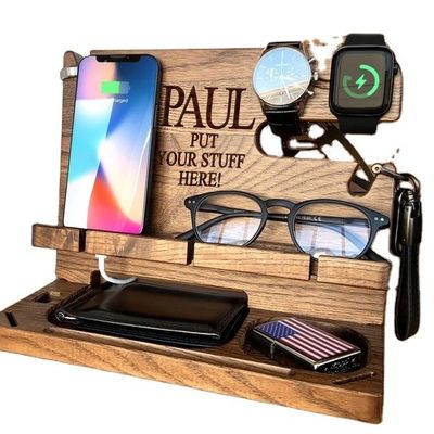 실크 스크린 인쇄 된 나무 도킹 스테이션 남성 전화 지갑 및 키 이상적인 조직기