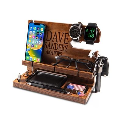 실크 스크린 인쇄 된 나무 도킹 스테이션 남성 전화 지갑 및 키 이상적인 조직기