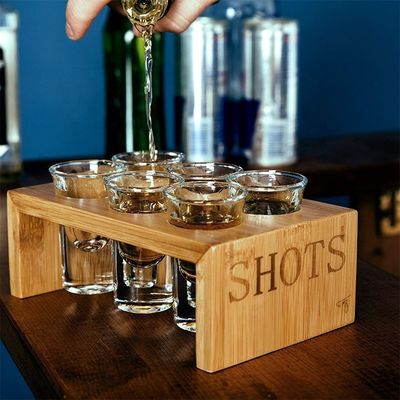 실크 스크린 인쇄 된 VIP 서비스용 나무 샷 유리 트레이 메이플 나무