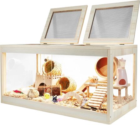 열 수 있는 윗부분과 아크릴 시트를 가진 목재 햄스터 케이지