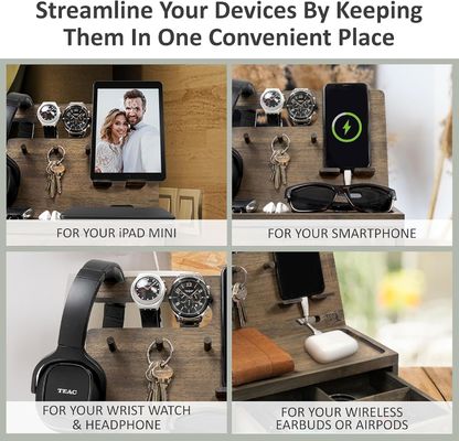 휴대 전화 액세서리의 많은 양을 저장하기 위해 듀얼 레벨 침대 옆 테이블 조직기