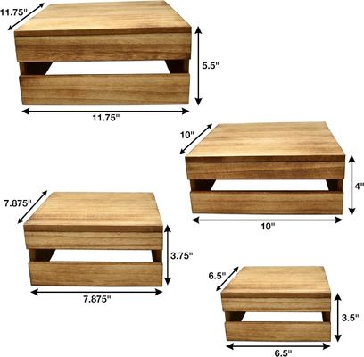 시골 스타일의 목조 케이크 스탠드 세트 4 개 맞춤 로고 케이크 표시를 위해 허용됩니다.