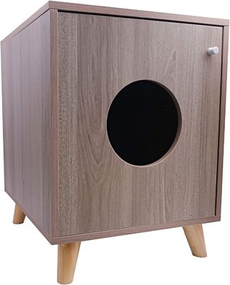 숨겨진 고양이 쓰레기 상자 맞춤 버튼 닫기 목재 테이블과 함께 나이트스테인 가구
