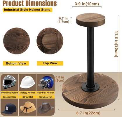 탁상 헬멧 디스플레이 스탠드 불완전한 비르크 나무 색상 및 산업 스타일