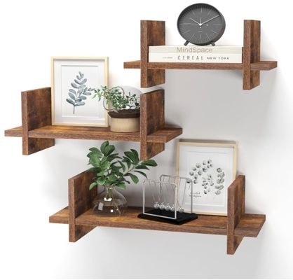 202408 세트 3 개의 목재 부동 선반 벽에 장착 된 선반으로 공간을 효율적으로 활용하십시오.