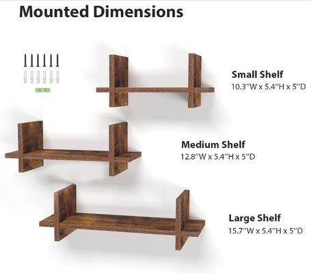 202408 세트 3 개의 목재 부동 선반 벽에 장착 된 선반으로 공간을 효율적으로 활용하십시오.