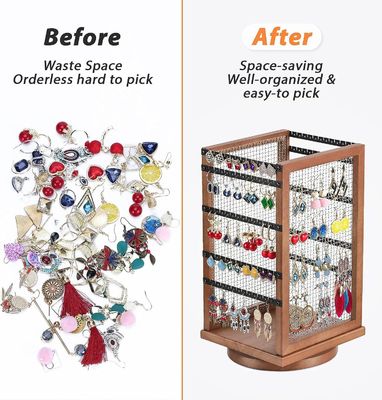 120 쌍 귀걸이 회전 카루셀 내구성 금속과 나무 귀걸이 나무 조직기