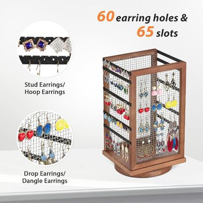 120 쌍 귀걸이 회전 카루셀 내구성 금속과 나무 귀걸이 나무 조직기