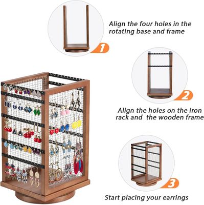 120 쌍 귀걸이 회전 카루셀 내구성 금속과 나무 귀걸이 나무 조직기