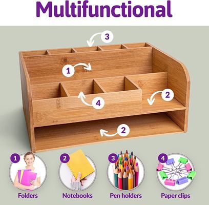대나무 책상 조직기 및 파일 저장 사용자 지정 로고로 사무용품을 정리
