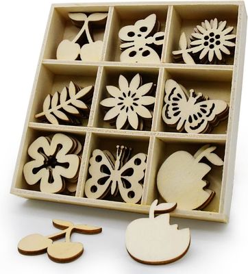 나무 장식 레이저 절단 빈 조각 꽃 테마 자연 장식 45pcs