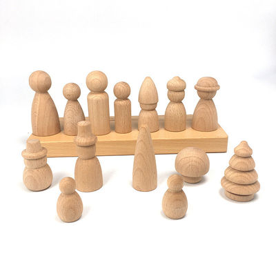 목재 조각 페그 인형 콘 빌딩 블록 세트 사용자 지정 목재 장식 공예품