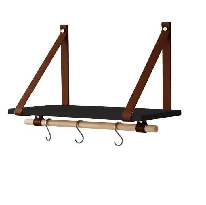 요청대로 45X20 검은 PU 갈색 가죽 스트랩 벽 부동 선반 나무 선반 현대