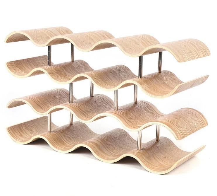 4 층 맞춤형 단단한 목재 선반 목재 물결 와인 병 저장 용의 설치