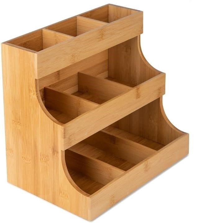 다른 선물 수작업 3층 Bambu Tea Bag Storage Holder 소나무 나무 색상 180 개의 가방을 보유하고 있습니다.