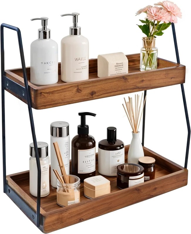 접힌 예 아카시아 2 층 욕실 조직기 욕실 부엌을 위한 목재 보관 선반