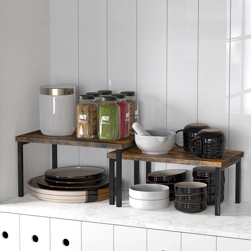 사용 가능 OEM ODM 공간 절약을 위해 시골 갈색 2 확장 가능한 카운터 셸프 세트