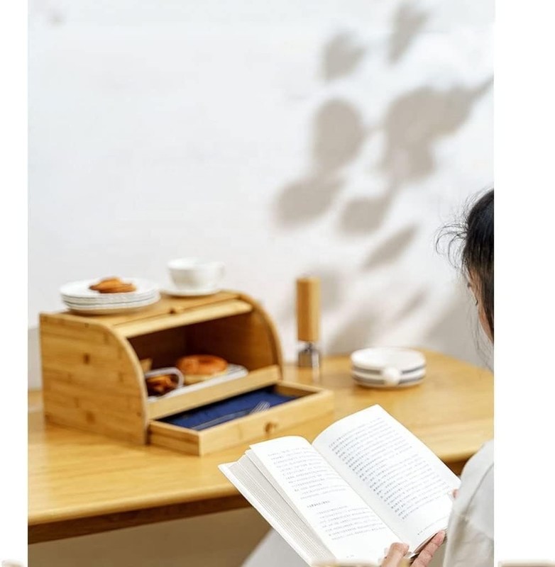 실크 스크린 인쇄 된 두 배 롤 톱 뚜?? 이 있는 목재 양치 빵 보관기