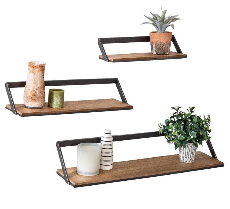 맞춤형 로고 가정 장식 세트 3 검은색/자연 목재 벽 셸프 매달린 디스플레이 셸프