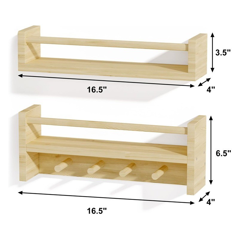 나무 갈고리 책상 자연 나무 벽에 장착 된 유치실 장식 보관용 선반