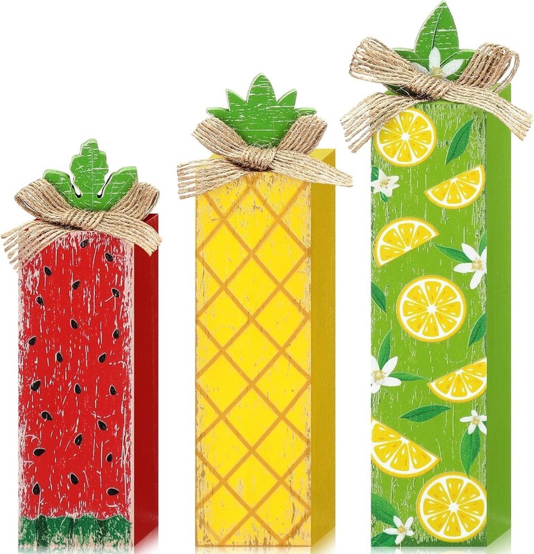 여름 나무 테이블 블록 표지 레몬 계층 트레이 장식 나무 가정 장식 레이저 조각