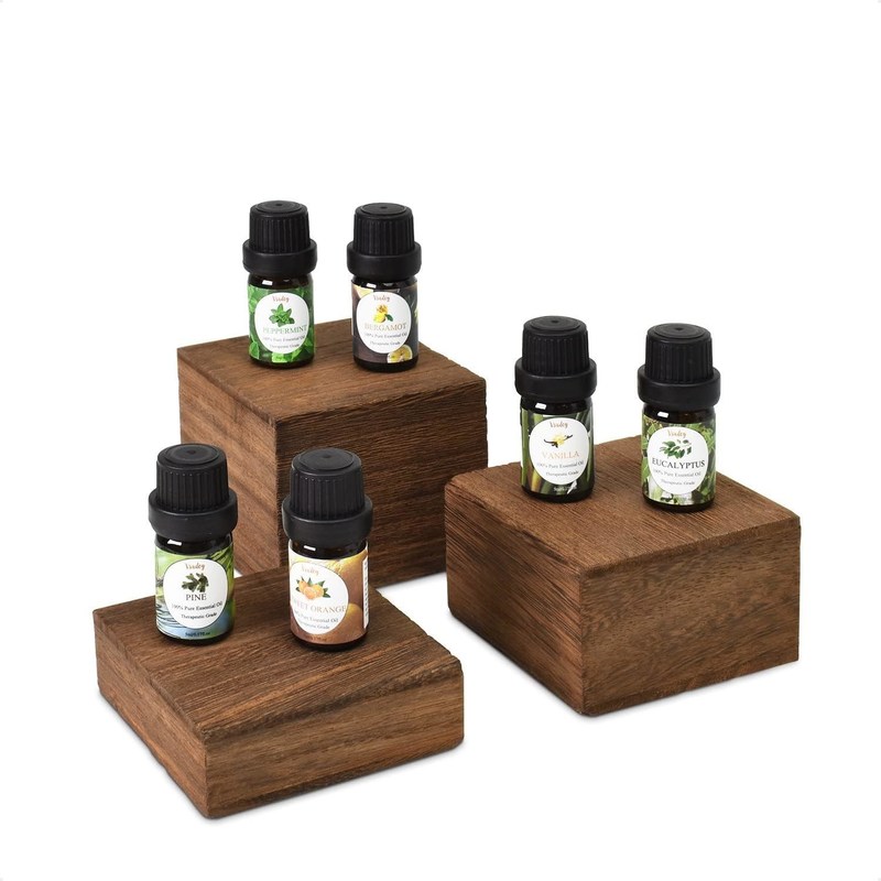 3 각기 다른 높이의 스테인드 목재 디스플레이 라이저 설정 사용자 지정 로고 발크 인쇄 처리