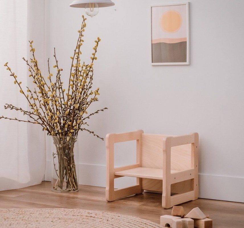 맞춤형 로고 공간 절약 기능 202406 몬테소리 목재 다기능 의자