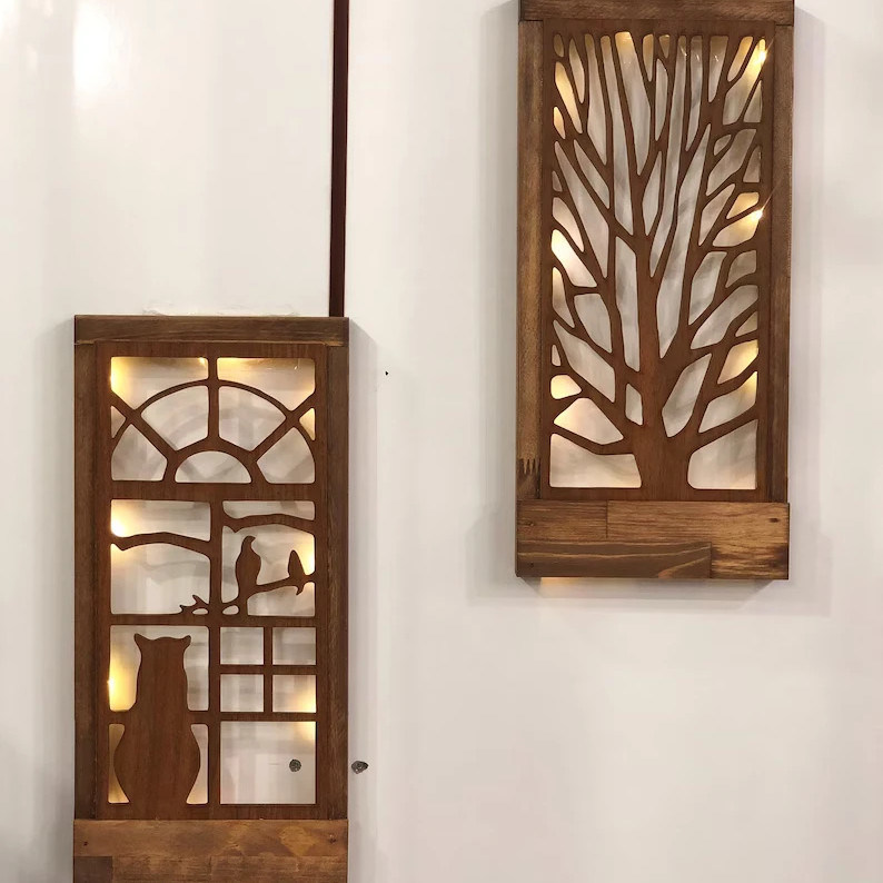 수작업 목재 LED 벽장 장식 침실 광장 침대 위의 테마 사랑