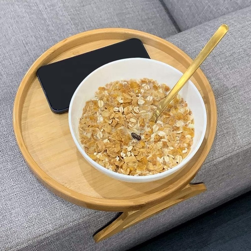 OEM ODM용 맞춤형 천연 대나무 소파 사이드 테이블 접이식 팔레스트 클립-온 소파 트레이