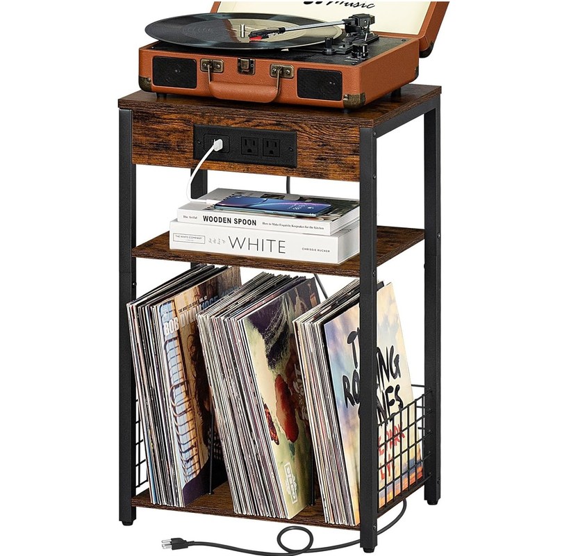 저장 컨테이너 디자인 스타일 USB 포트 및 충전 스테이션이있는 갈색 나이트 스탠드