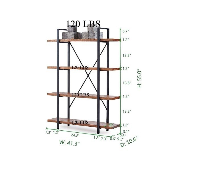 직사각형 4 계층 자연 4 선반 촌락형 단단한 실제 나무 책상 금속 책상 거실 가구