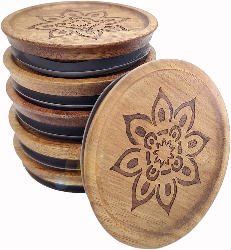 고 보로실리케이트 유리 6Pcs 상자 컨테이너 나무 평면 색상 뚜?? 과 대나무 뚜??