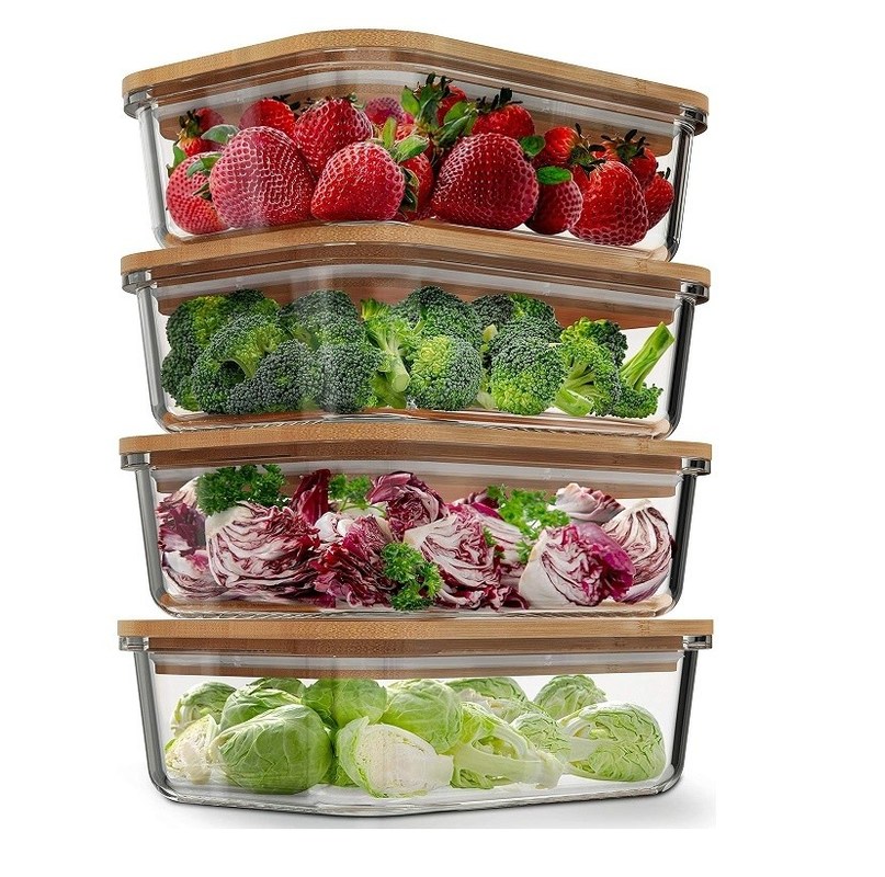 편리한 4 팩 유리 식품 저장 용기