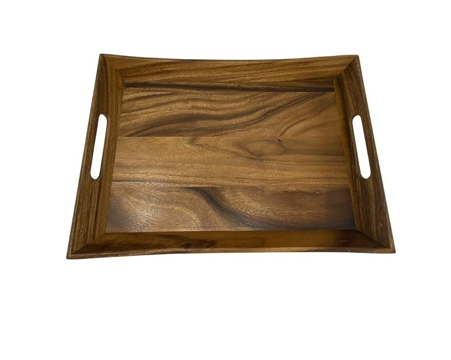 19.88 X 14 X 2.5 인치 아카시아 구부러진 서비스 트레이 세트