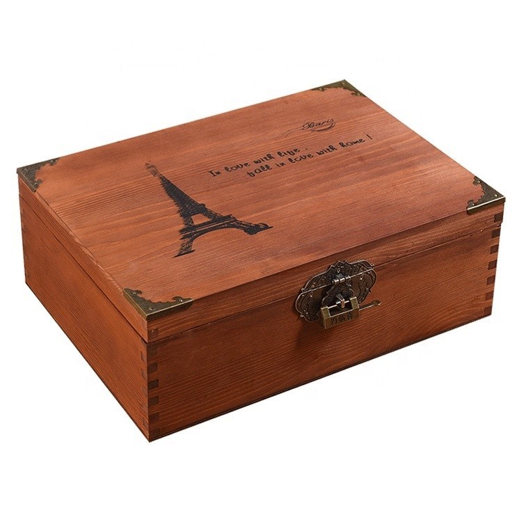 라크 처리 빈티지 스타일 맞춤형 작은 나무 결혼식 사진 상자 잠금