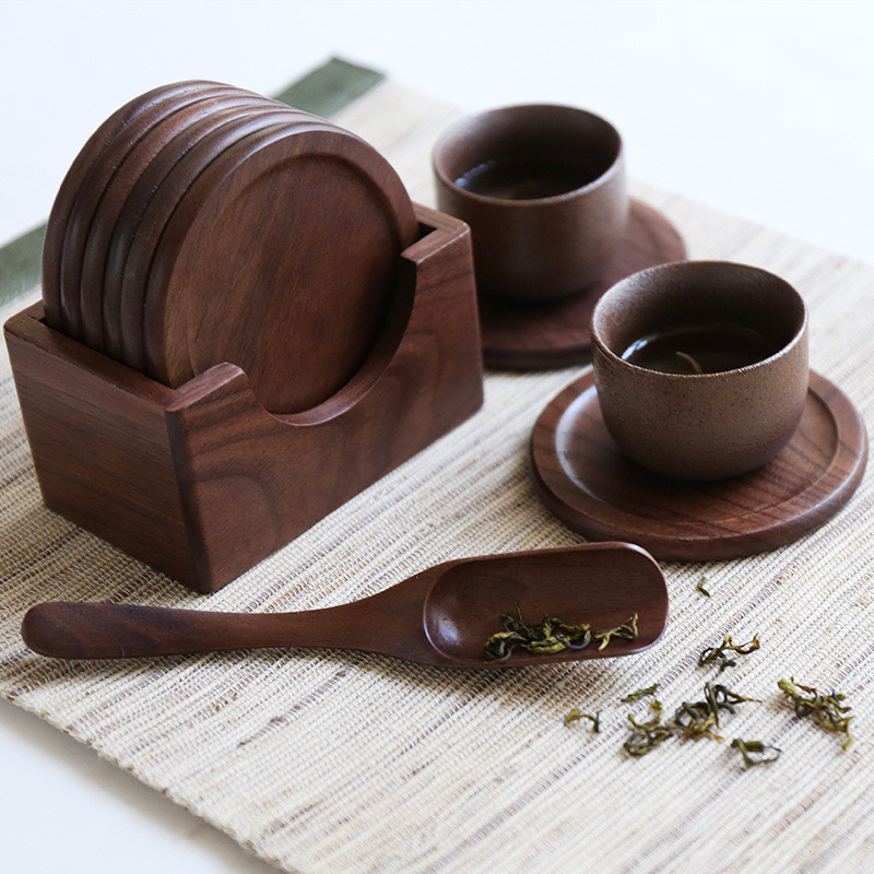 샘플 무료 또는 반환됩니다 6 개의 목재 심장 수액 음료 코스터 세트