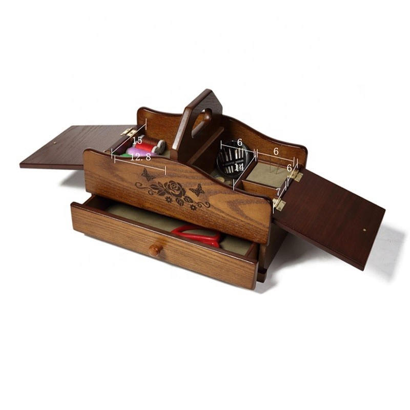 현대적 인 접힘 과 쉬운 조직 으로 편리 한 층 겹 의 목재 의 바느질 보관 상자