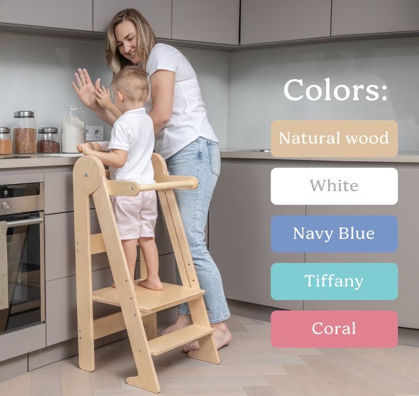 3 개의 조정 가능한 높이를 접은 화상을 입은 유아 부엌 배설물 보조 인쇄 예