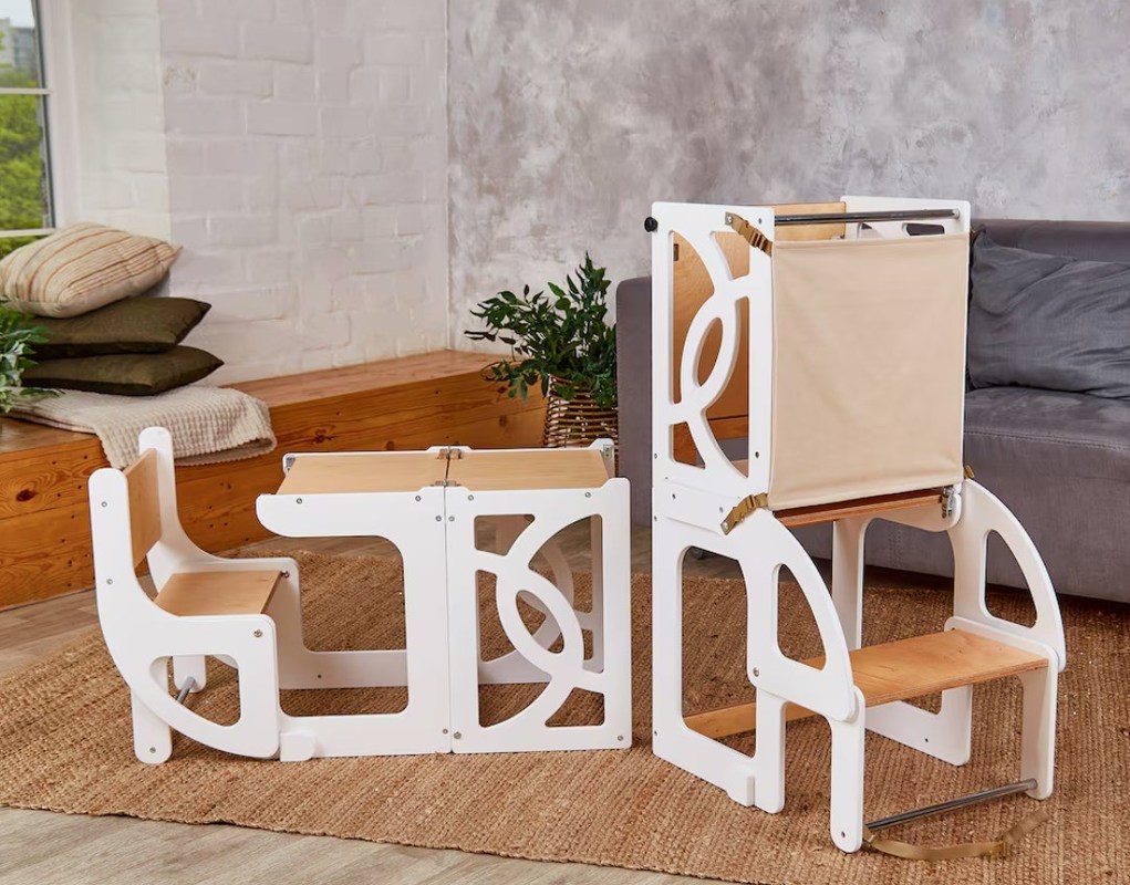 7 in 1 캐버리블 팟들 타워 테이블 좌석 뒷면 학습 및 부엌 재미를 향상