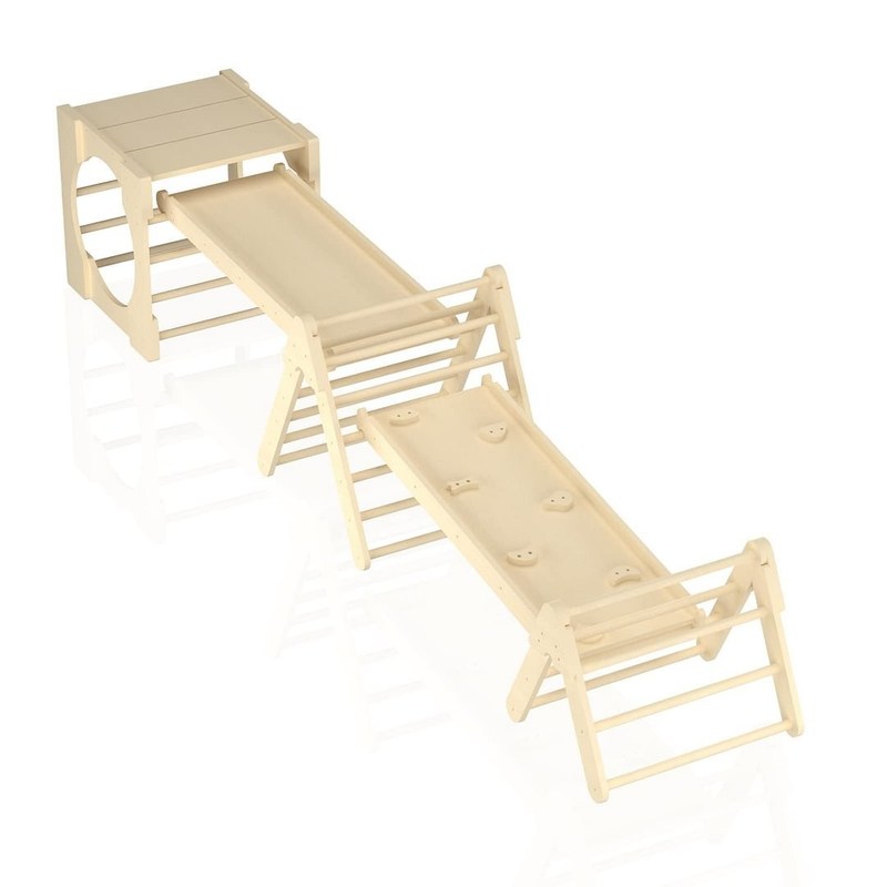 5 in 1 삼각형 등산 장난감 램프와 슬라이드와 목재 유아 등산 체육관