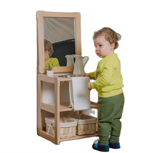 어린이 학습 장난감 환경 친화적 인 어린이 몬테소리 세탁기 거울과 추가 보드