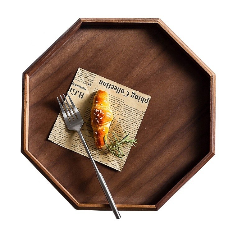 팔각형 둥근 모양 아카시아 호박 나무 서비스 트레이 30x20x3cm 화면 인쇄