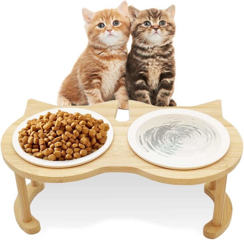 조정 가능한 목재 애완 동물 음식 그릇 스탠드