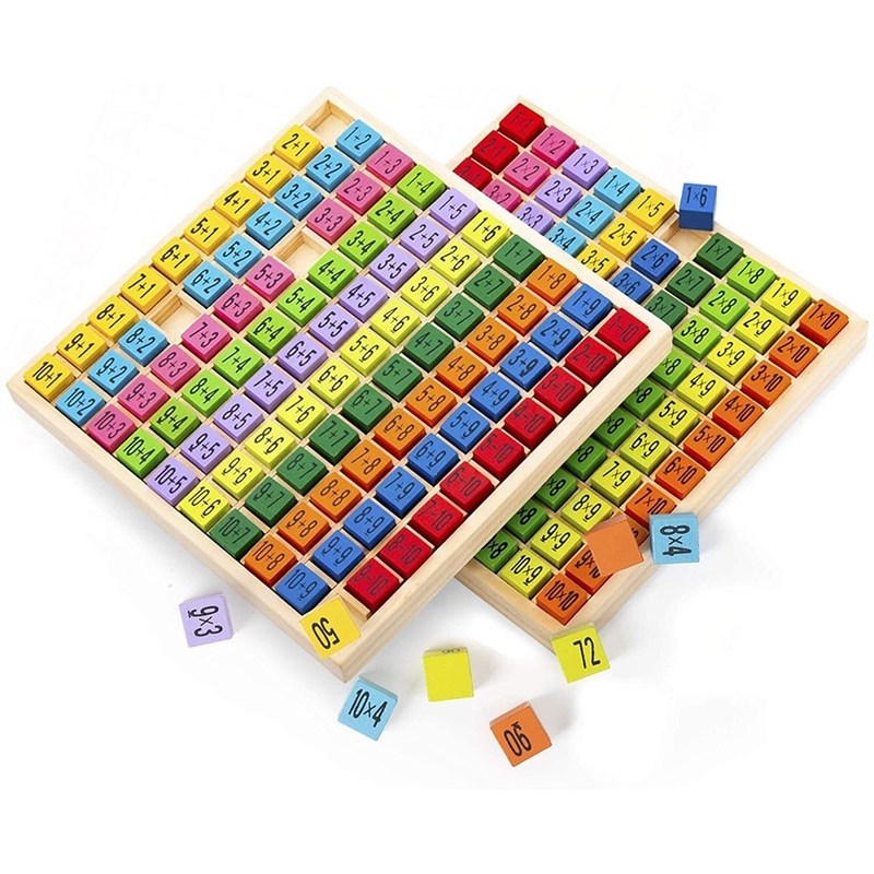 목재 곱셈 수학 테이블 보드 게임 7.5x7.5x0.8 인치 크기 및 화면 인쇄
